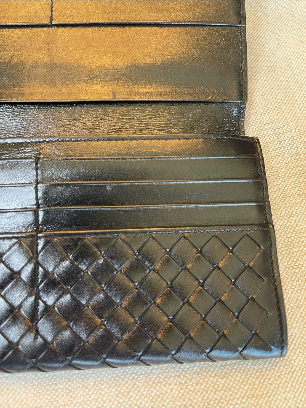 EUC BOTTEGA VENETA INTRECCIATO CONTINENTAL LAMBSKIN LEATHER WALLET BLACK ITALY - Picture 10 of 16